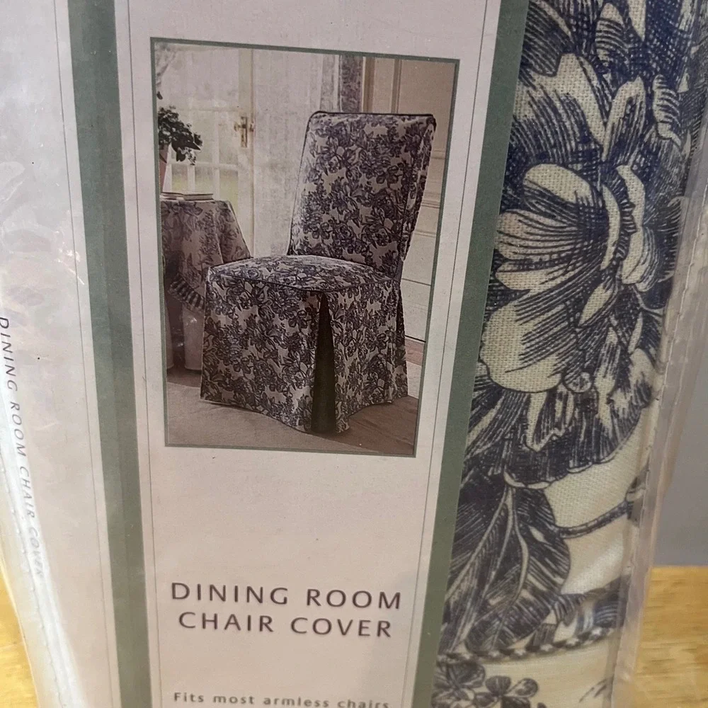Vtg Waverly Garden Room Dining Chair Cover Garden Toile Navy Blue Cream 2003 NEW